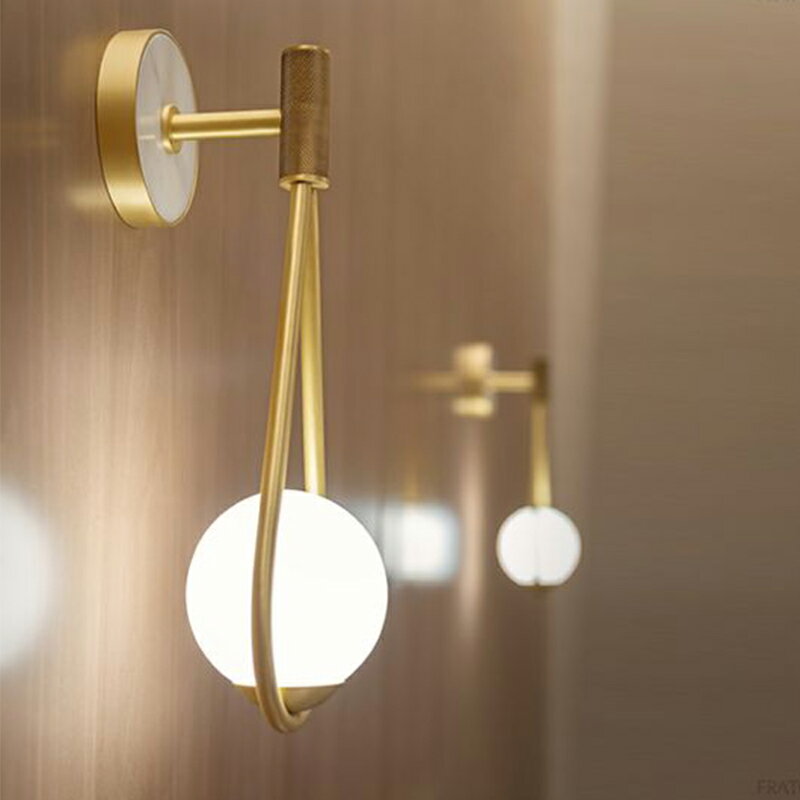 北歐個性創意客廳金屬壁燈時尚現代美式簡約樣板臥室床頭玻璃壁燈