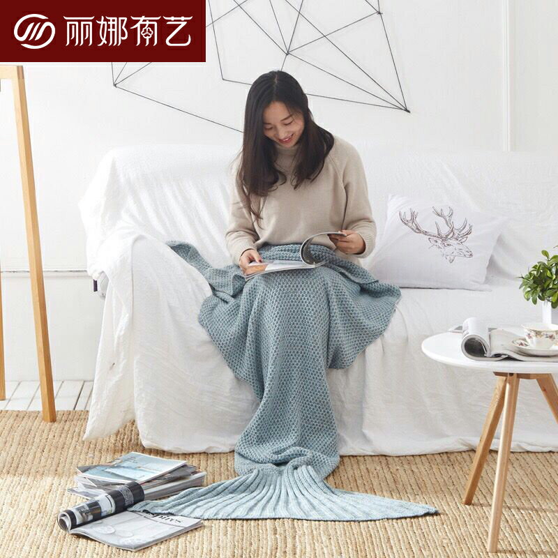 韓式 ins人魚毯沙發蓋毯絨毯魚尾毯北歐美人魚針織毛毯午睡休閑毯