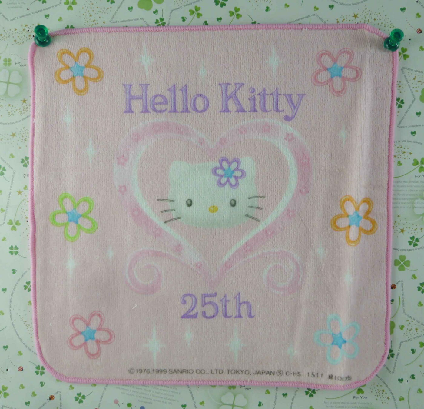 【震撼精品百貨】Hello Kitty 凱蒂貓 方巾-限量款-25周年-粉愛心 震撼日式精品百貨