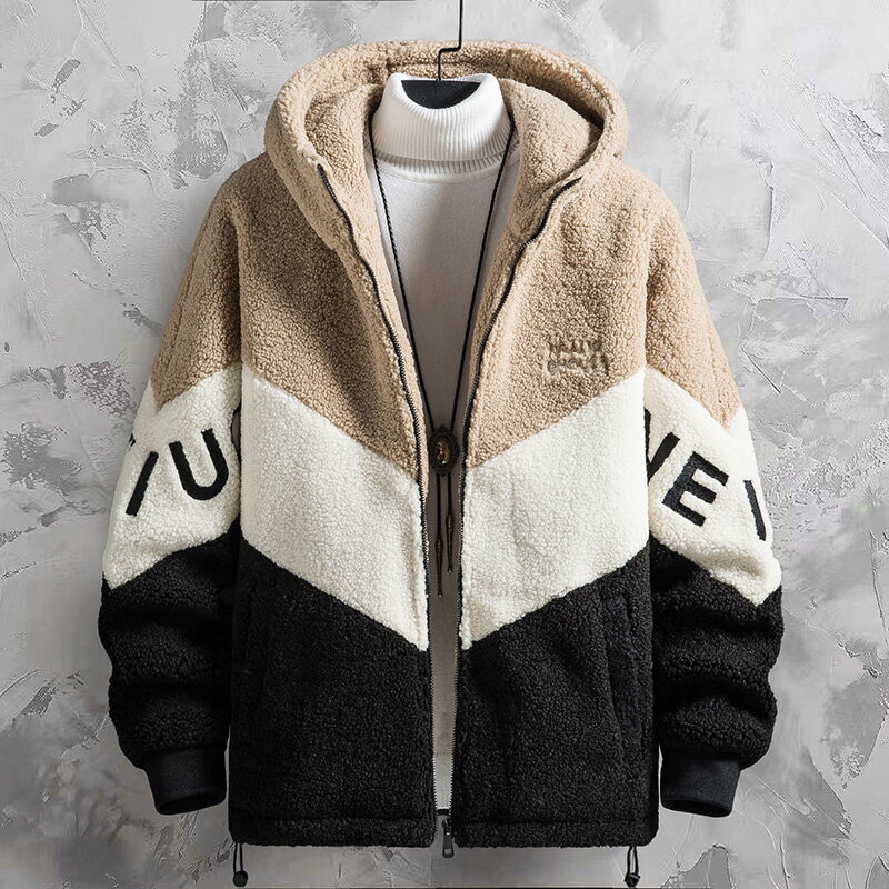 冬季顆粒絨刺繡夾克男2021年秋冬男士休閑羊羔絨外套搖絨粒羊剪絨