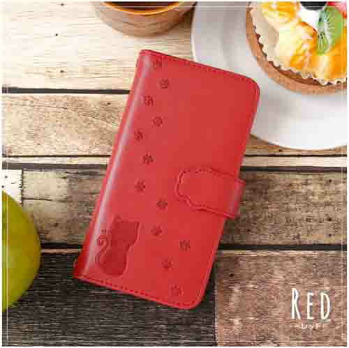 【日本代購】智慧型手機筆記本型全機種凸形花紋皮革風格磁鐵皮套 - 紅色