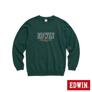 EDWIN LOGO框繡厚長袖T恤-男款 墨綠色