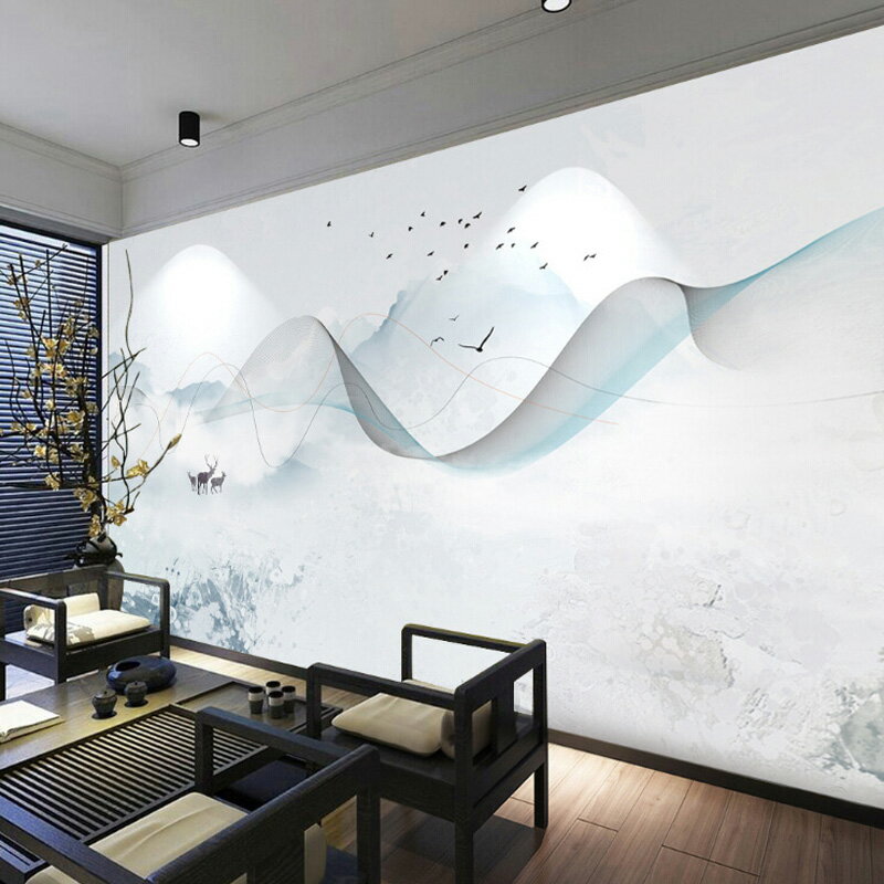新中式電視背景墻桌布現代簡約影視客廳臥室中國風山水墨定製壁畫