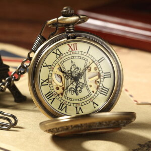 懷錶 男士機械懷錶 翻蓋羅馬經典雙面鏤空機械懷錶 奢華高檔手動懷錶
