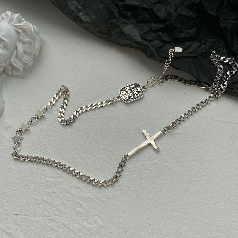 925純銀十字架項鏈女小眾設計感ins冷淡風鎖骨鏈男潮復古嘻哈頸鏈 1