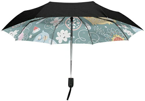 McKIKU【日本代購】彩繪陽傘 折疊雨傘 超強抗風 玻璃纖維 99％防紫外線 自動開閉-貓紋