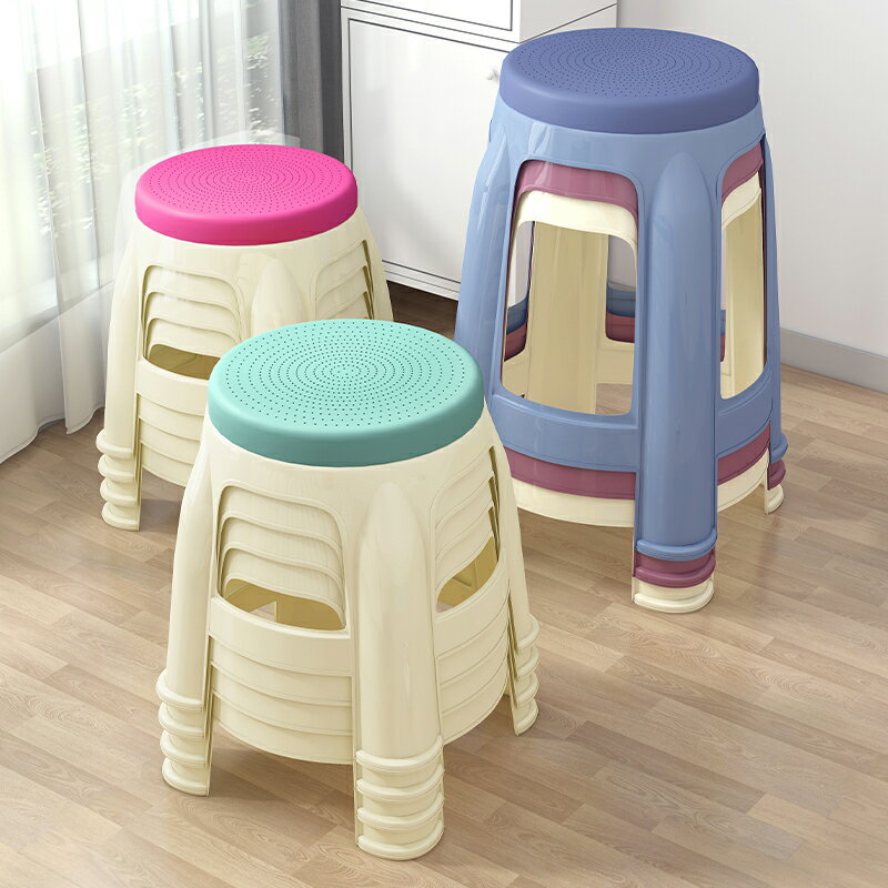 塑料凳子加厚家用成人客廳餐桌高板凳椅子簡約膠凳可疊放熟膠登子