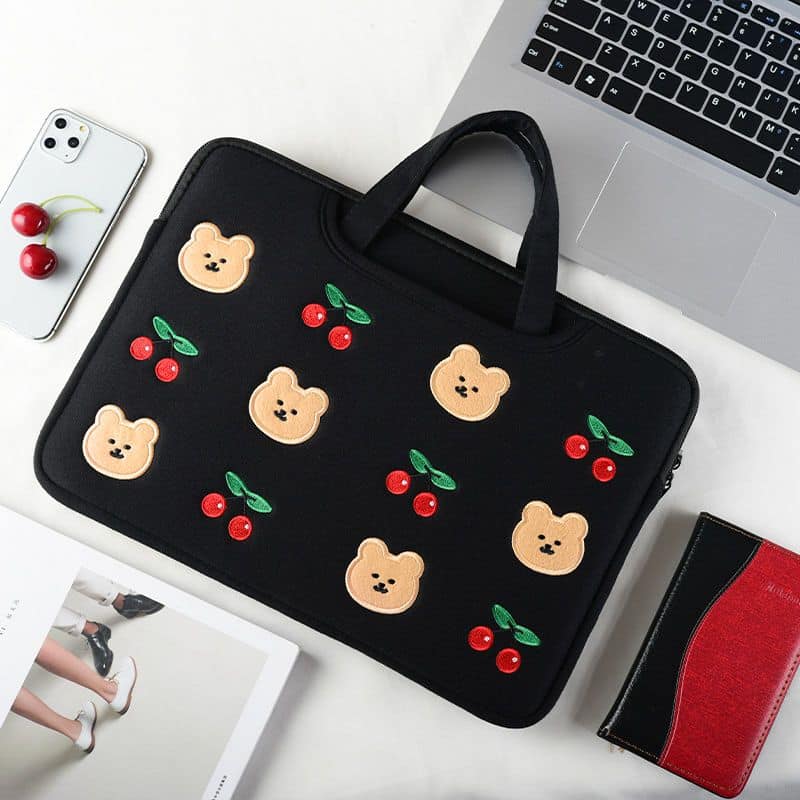 刺繡櫻桃小熊筆電電腦包 0