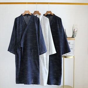 日式和服(男) 日式棉質浴袍男夏季薄款睡袍寬松長款和服棉質浴衣睡衣和風家居服『XY20361』