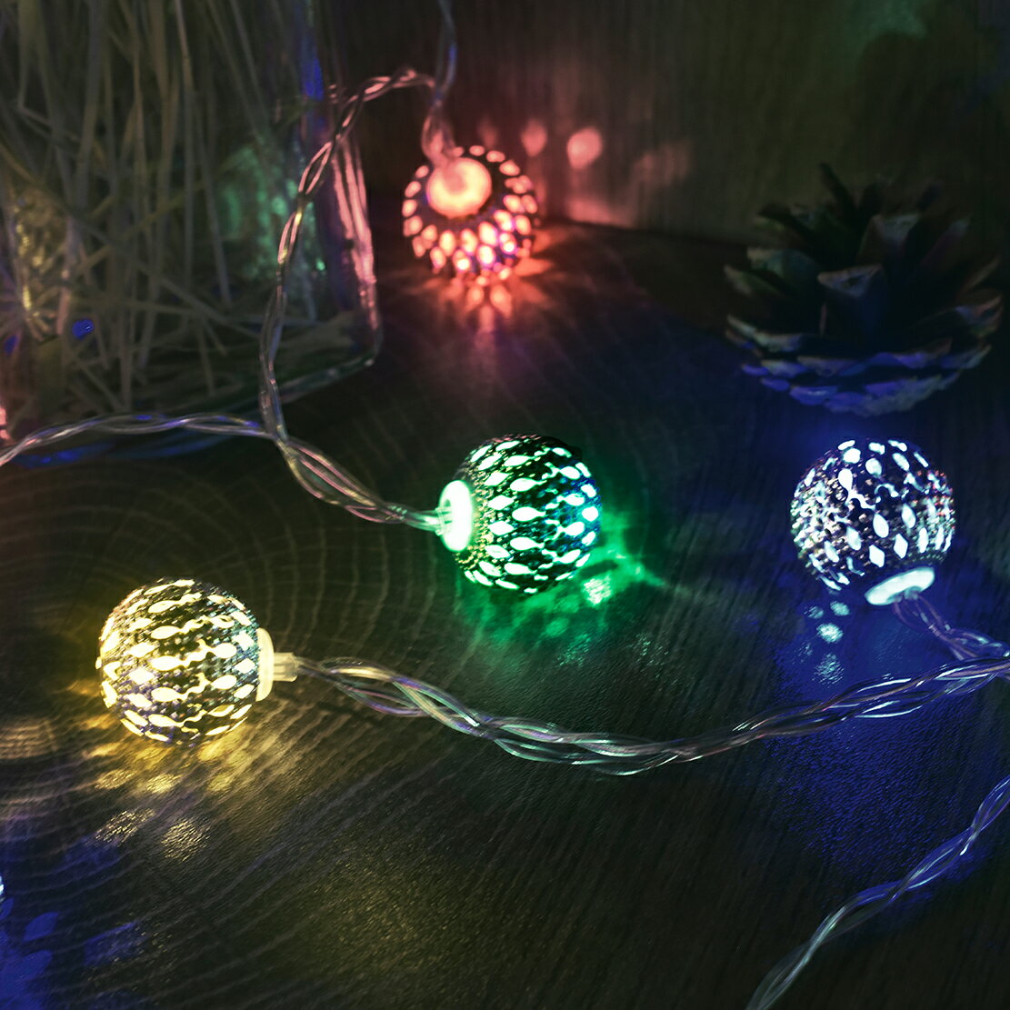 【Treewalker露遊】LED摩洛哥球燈串(彩光)-遙控 LED燈串 鐵藝燈 北歐風 遙控燈 鏤空燈串 裝飾球燈