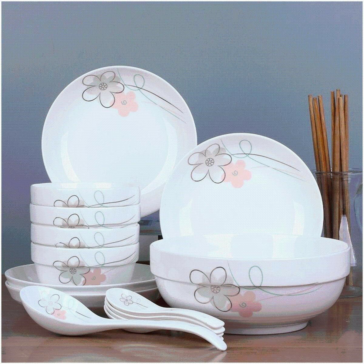 中式餐具套裝家用骨瓷碗碟廚房餐具碗盤吃飯碗筷家庭4人鍋碗瓢盆
