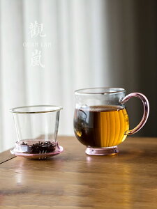 中式綠茶杯玻璃茶杯帶把過濾泡茶杯家用透明杯子辦公室加厚花茶杯