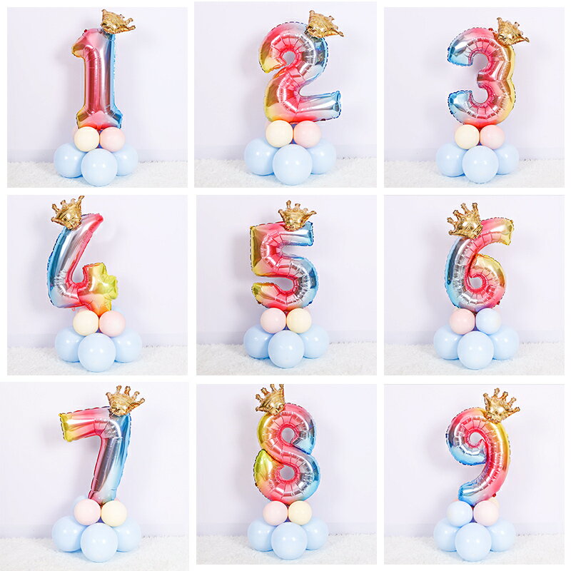 網紅寶寶生日宴會派對布置裝飾32寸漸變彩色大號數字氣球字母鋁膜