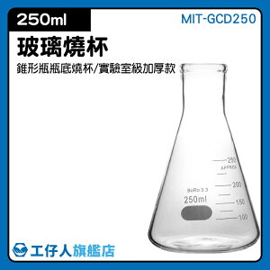『工仔人』三角燒杯 250ML/錐形瓶瓶底燒杯 250ML(實驗室級加厚款) MIT-GCD250