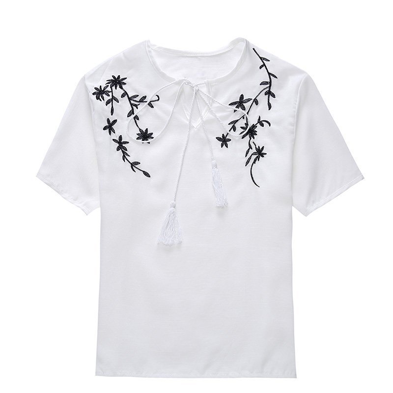 FINDSENSE G5 韓國時尚 夏季 清涼 短袖 休閒 舒適 刺繡 圓領 T恤