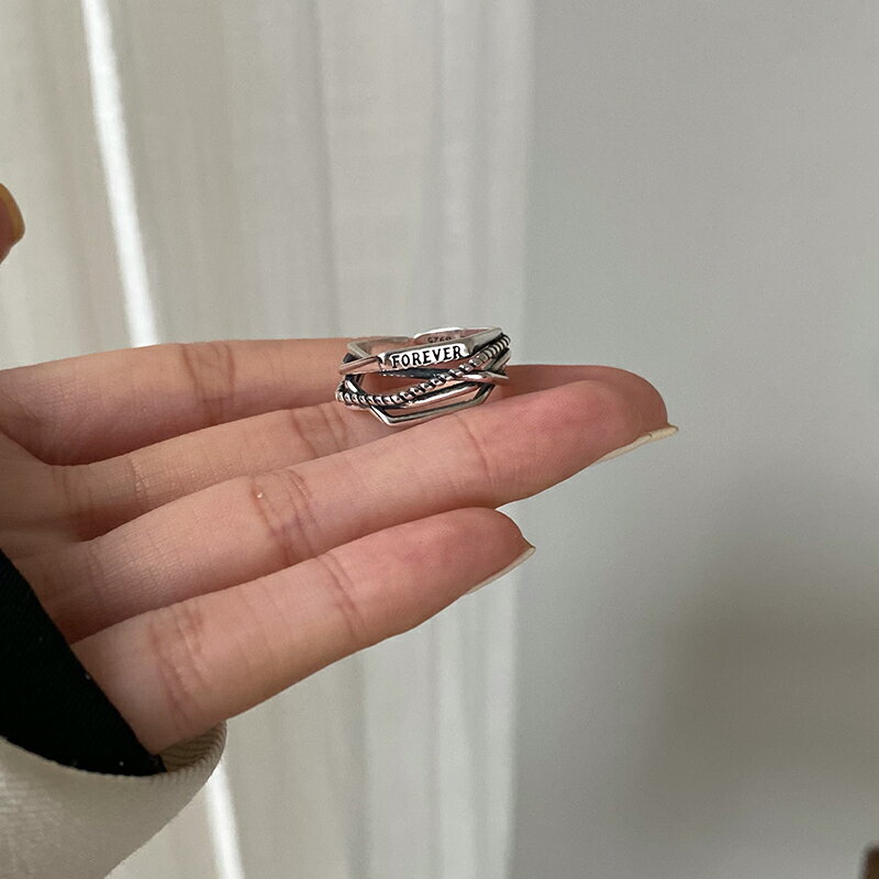 925純銀鏈條戒指女ins潮酷嘻哈食指戒男冷淡風暗黑系字母復古指環 3