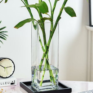 玻璃花瓶擺件客廳透明插花干花方形直筒大號裝飾花器水培富貴竹瓶❀❀城市玩家