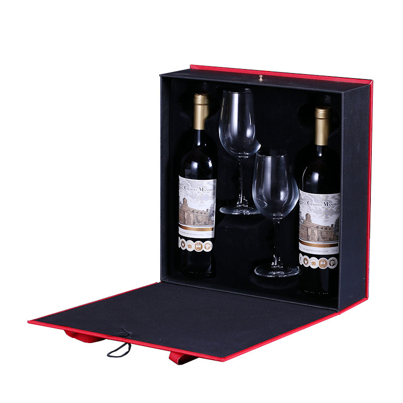 新品上市~紅酒包裝禮盒雙支裝空盒子帶酒杯皮盒葡萄酒高檔通用包裝紅酒盒子 全館免運