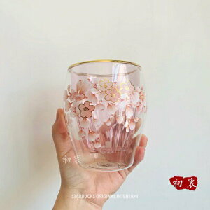 星巴克海外限定杯子櫻花花瓣款雙層玻璃可耐熱喝水杯