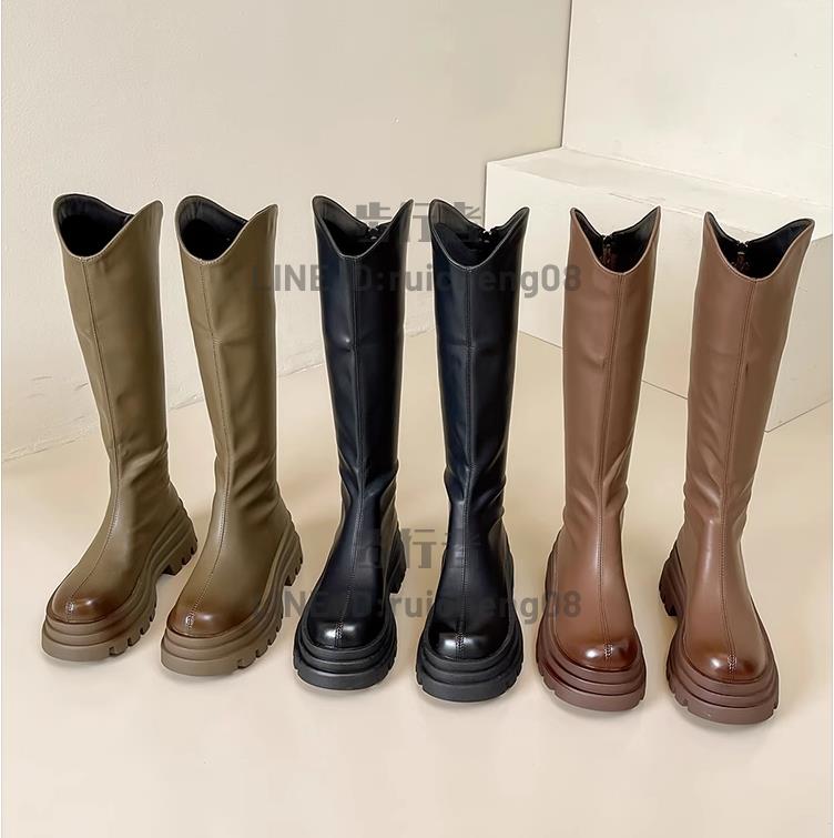 靴子女長筒靴秋冬V口高跟厚底顯瘦不過膝騎士瘦瘦靴潮【步行者戶外生活館】