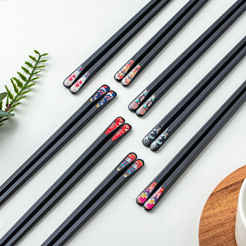 日式指甲筷子尖頭耐熱防滑筷夾菜筷可愛創意餐具情侶公筷子套裝