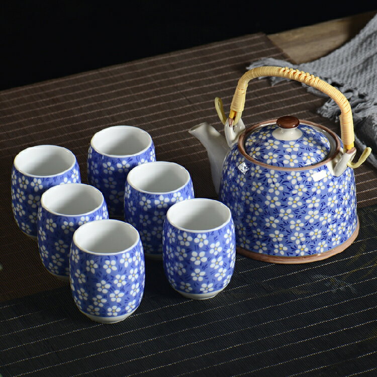 復古大容量陶瓷青花瓷提樑壺過濾 家用泡茶套裝涼水壺茶具帶茶盤
