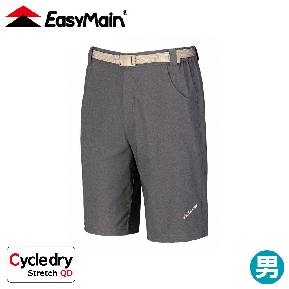 【EasyMain 衣力美 男 快乾彈性潑水六分褲《黑灰》】DE25401/機能排汗褲/運動休閒褲