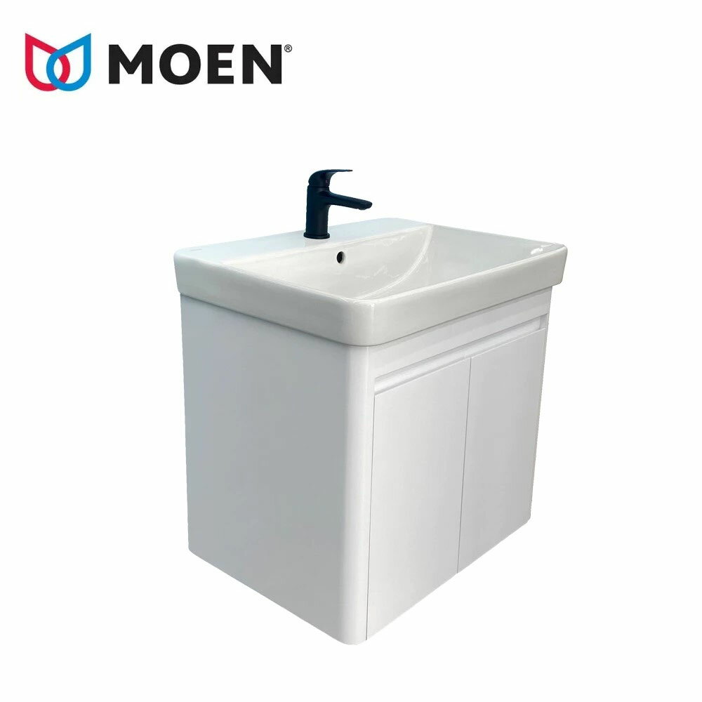 【摩恩MOEN】 MOEN摩恩衛浴 60公分一體瓷盆浴櫃組 摩恩黑色面盆龍頭(SW51561)【領券滿額再折千9/30止】