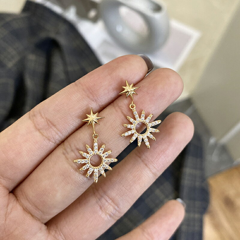 精緻少女感通體925純銀鑲鉆星星耳墜鋯石氣質簡約輕奢小眾耳環1入
