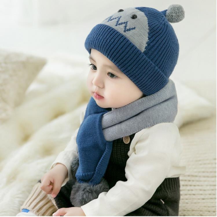 嬰兒帽 嬰兒帽子秋冬季嬰幼兒男女兒童圍脖套裝寶寶帽護耳朵保暖可愛超萌 快速出貨