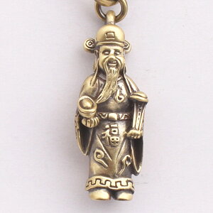 中國風銅飾黃銅財神鑰匙扣掛件吊墜男女汽車小銅件1入