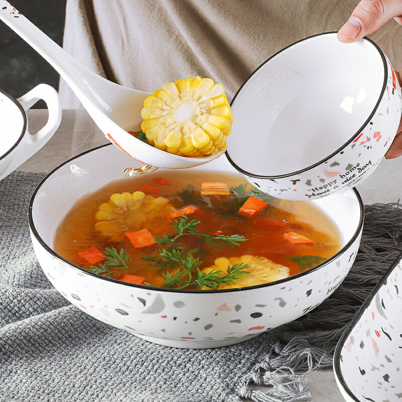 陶瓷大號湯碗家用8英寸大碗麵碗北歐風餐具創意喝湯碗湯盆可微波