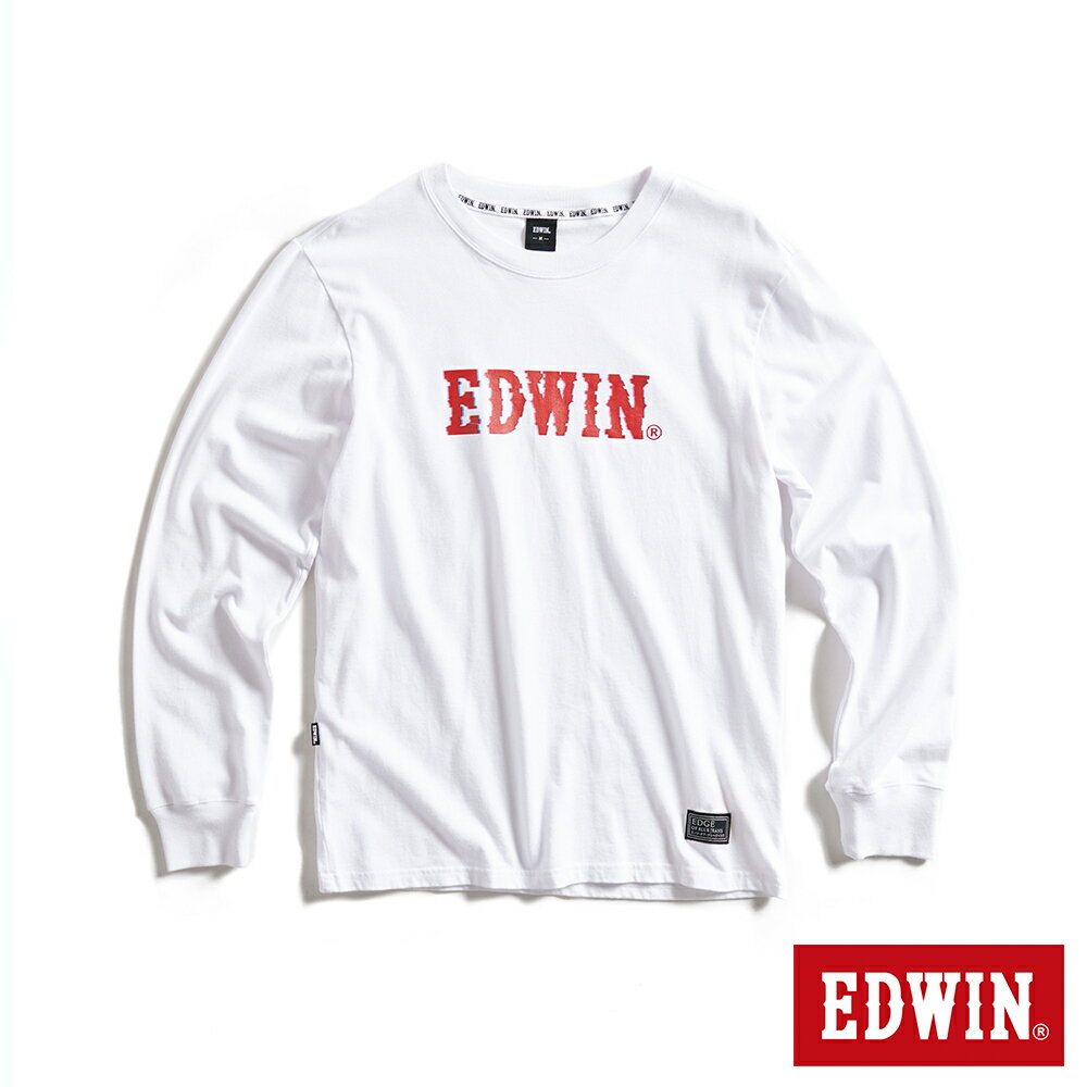 EDWIN EDGE 光能雜訊LOGO印花長袖T恤-男款 白色
