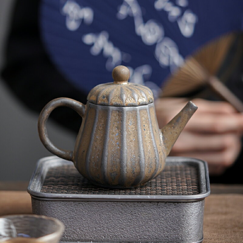 窯變鎏金茶壺單壺中式復古純手工陶瓷家用西施泡茶壺仿古功夫茶具