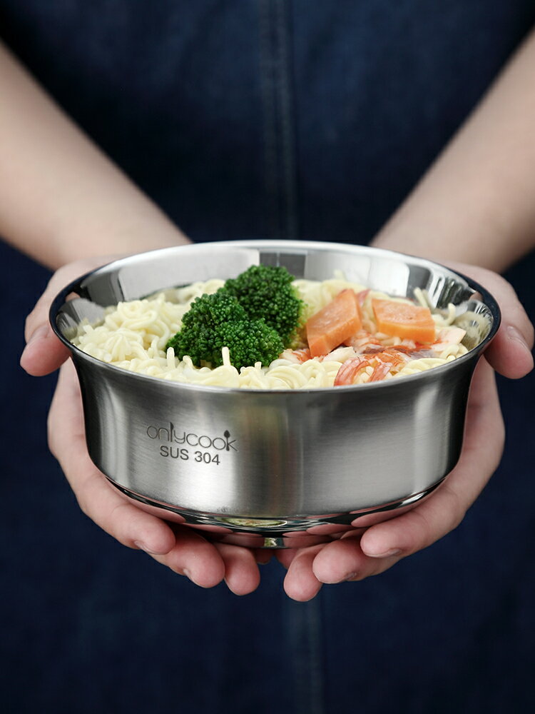 onlycook食品級304不銹鋼碗家用兒童米飯碗創意雙層小碗餐具單個