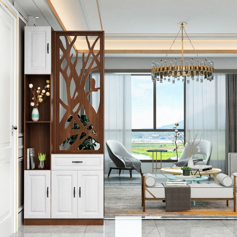 新中式 屏風 隔斷 客廳 臥室簡約現代 可移動木質 座屏門廳櫃裝飾櫃鞋櫃