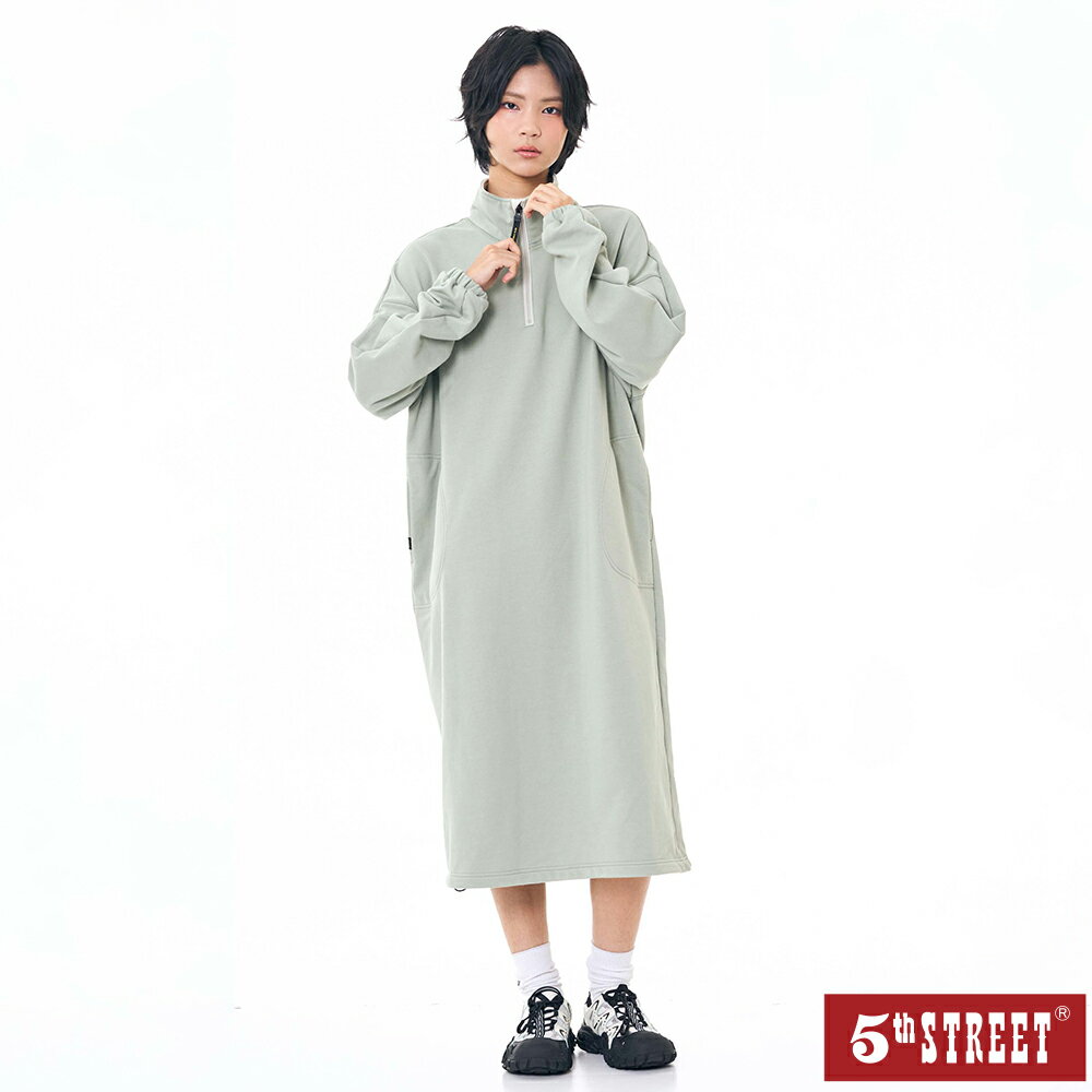 女裝 長版 大學T 長袖 T恤 半開襟 上衣 淡綠色 (560979) 【5th STREET】【APP下單天天10%回饋】 治裝激推 最高折426