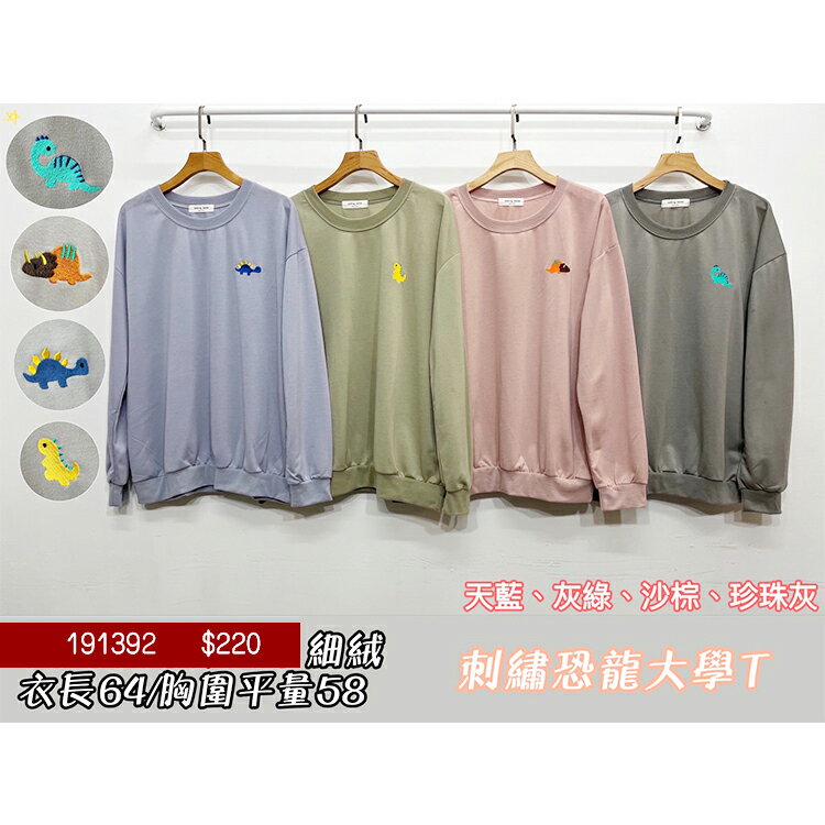 繡恐龍大學T-4色 【B191392】