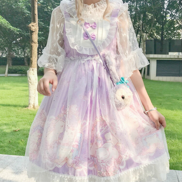 原創設計貓咪莊園lolita外搭罩紗學生軟妹jsk洛麗塔洋裝連衣裙夏