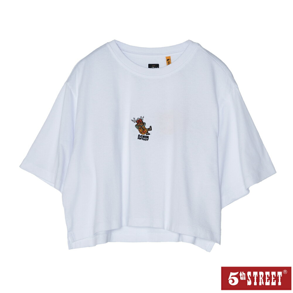 女裝 寬版動物窺腳繡花短袖T恤-白色 (571015) 【5th STREET】【APP下單享4%回饋】 0
