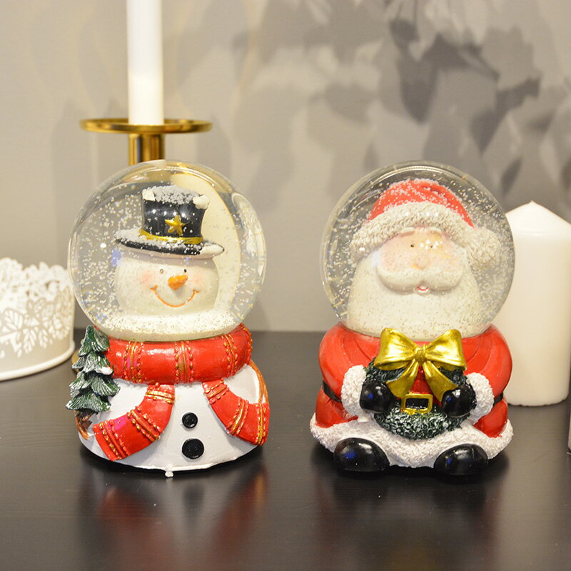 童年回憶 機械發條 圣誕老人雪人飄雪音樂禮物立體迷你水晶球擺件