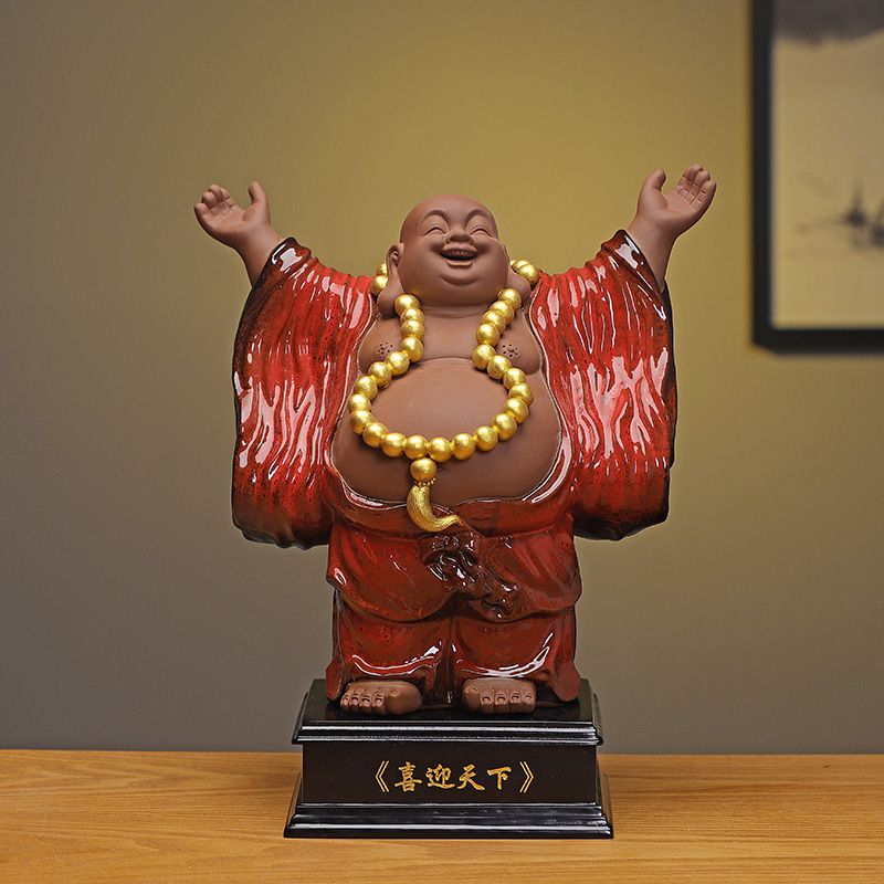 公司貨 免運 快速出貨 擺件 禮品 新中式陶瓷彌勒笑佛大肚招財擺件禪意家居客廳玄關博古架桌面裝飾
