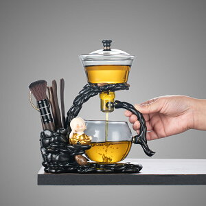 迎客創意高級玻璃懶人茶具套裝磁吸出水自動泡茶器高硼硅玻璃高溫耐熱玻璃材質家用客廳辦公室會客廳茶幾 茶葉罐茶盤功夫茶具套裝