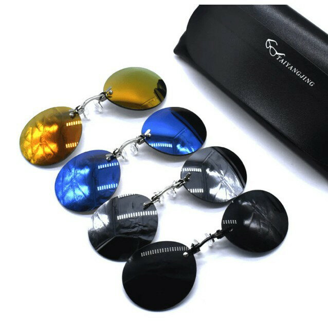 Ultralight Rimless Retro Round Clip On Nose Sunglasses夾鼻太