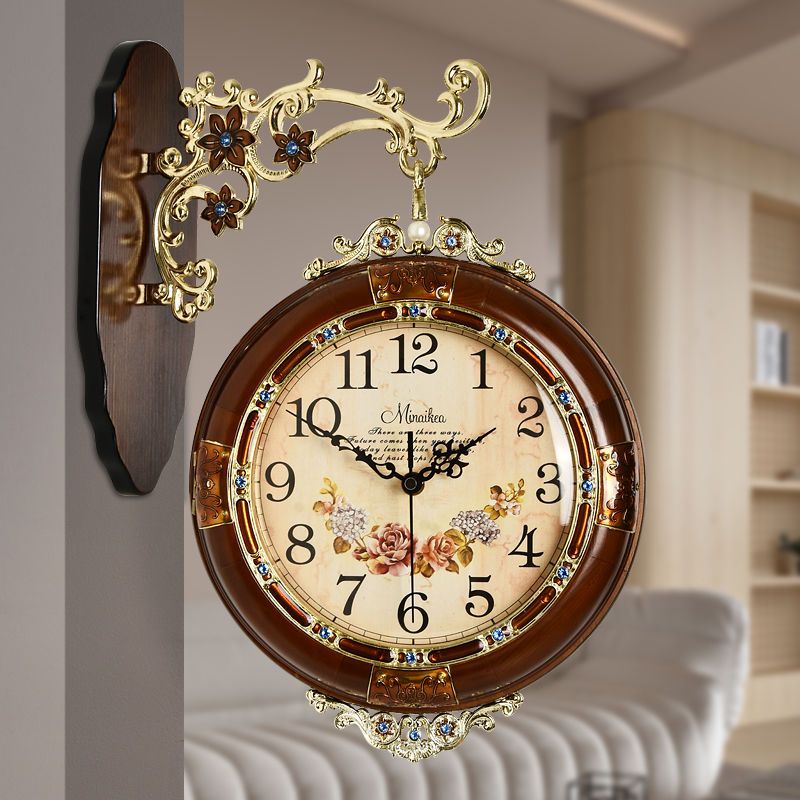 新款木質歐式雙面掛鐘 仿古大號客廳靜音兩面鐘表中式輕奢復古時鐘