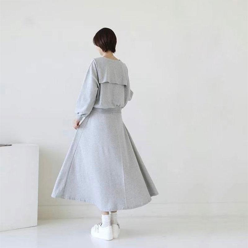 ANNAS 正韓海軍領套裝 棉質長袖長裙 大翻領 海軍領 學院風 顯瘦素面裙子 5