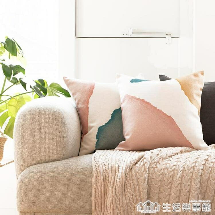 促銷活動~繪本北歐抽象ins風格靠枕棉麻沙發抱枕套不含芯正方形床頭靠墊 雙11全館免運