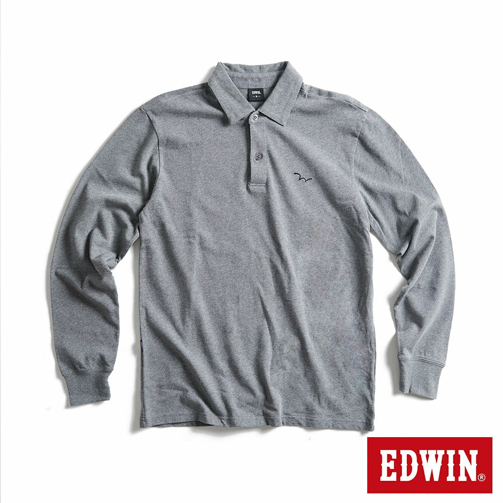 EDWIN EDGE 經典Ｗ印花長袖POLO衫-男款 灰色