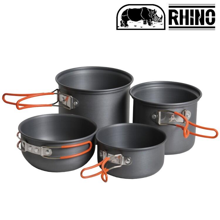 RHINO 犀牛 K-2 雙人鋁合金套鍋/登山鋼杯/登山鍋 陽極硬化處理/黑鋁 兩鍋兩蓋四件組