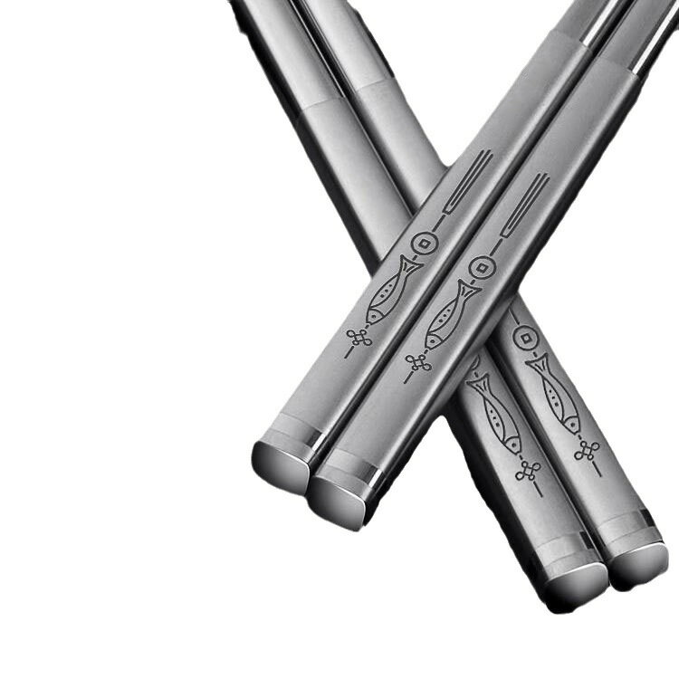 【喜挖】食品級不銹鋼筷子家用酒店防滑防燙方形金屬筷銀鐵筷子10雙家庭套 0